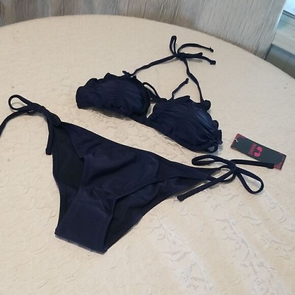 NWT SHEKINI Women's Halter Bikini Ruched 2 PC Swimsuit Tie Side Set - Picture 6 of 12